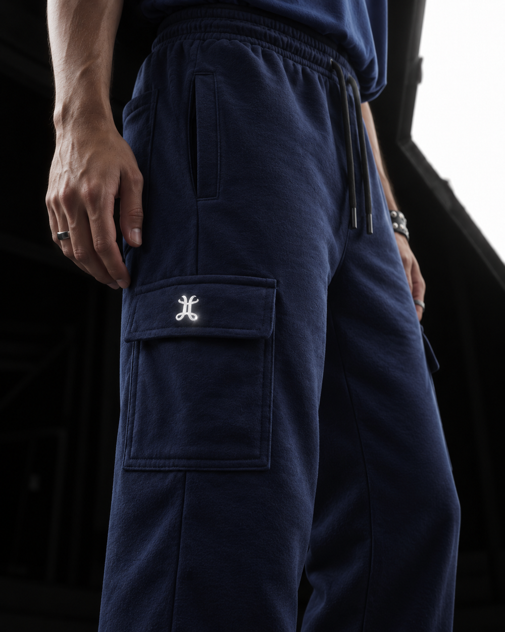 Structure Navy Blue Straight Fit Cargo